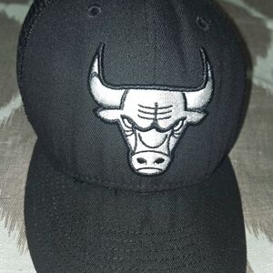 Wool Black Cap with Silver Bulls Logo NBA Patch One Size Fits Most Adj Strap